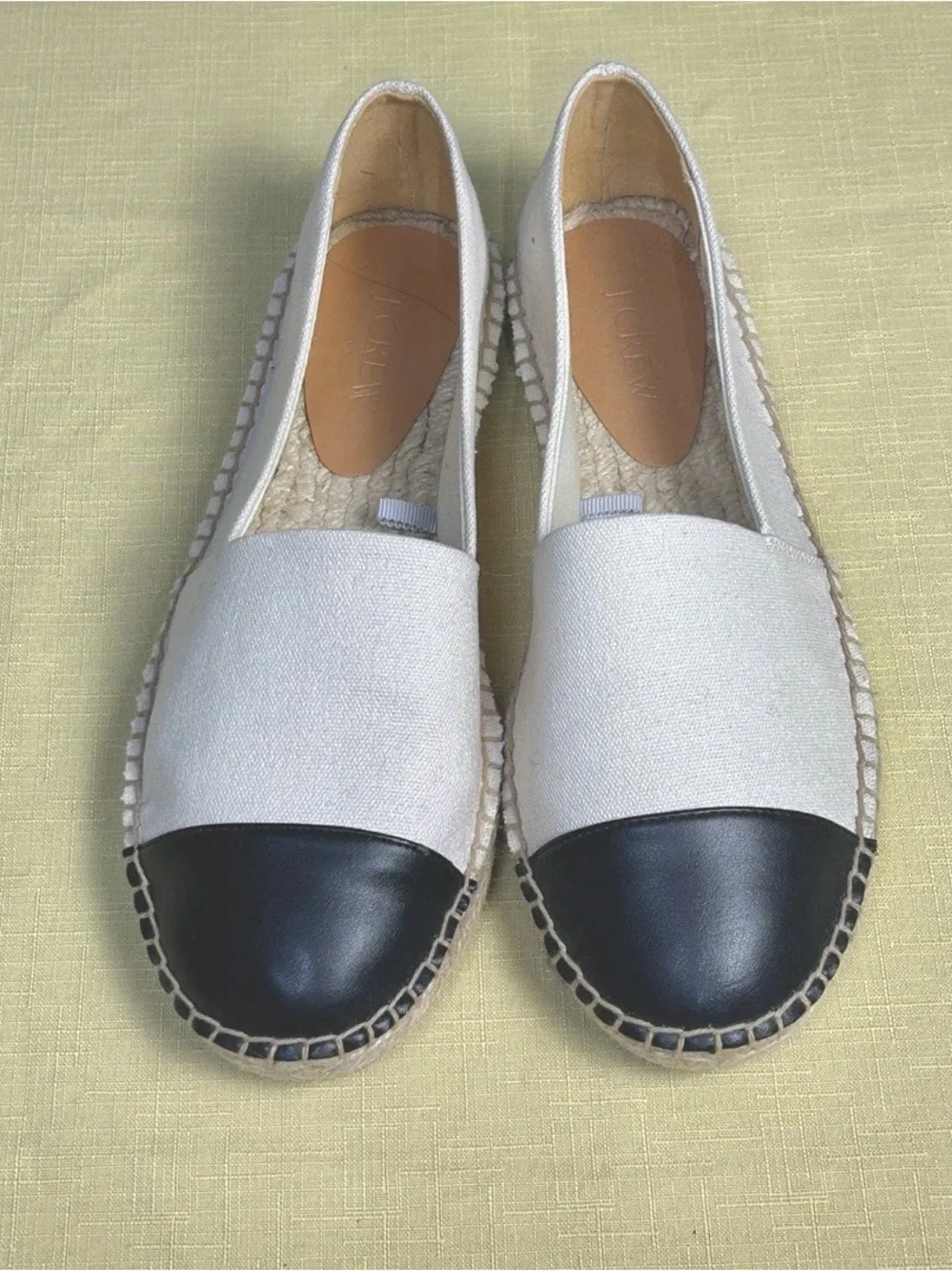 J. Crew 8 Cap Toe Canvas Espadrilles Black Cream Preppy Nautical Resortwear New